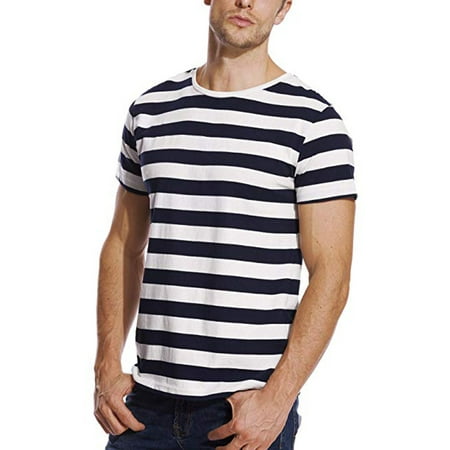 Man Stripe Shirt LELINTA Striped T Shirt for Men Crew Neck Tee Stripe Slim Fit Cotton Top Male Casual Red and White Striped ()
