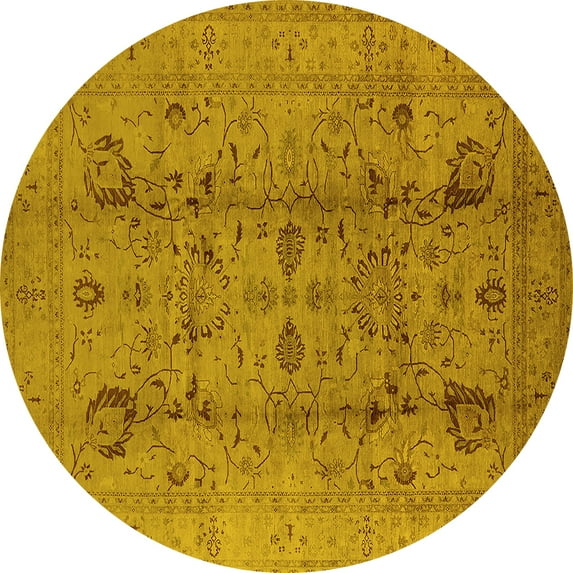 Ahgly Company Indoor Round Oriental Yellow Industrial Area Rugs, 8' Round
