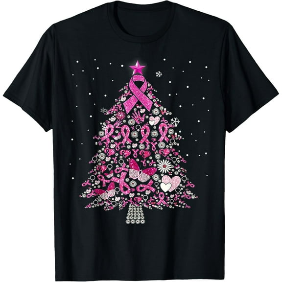 Breast Cancer Christmas Tree Snowflakes Ornament Decoration T-Shirt