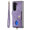 thumbnail image 5 of Nalacover for Samsung Z Fold 5, Slim Case Wallet with Credit Card Holder, Back Flip Premium Leather Magnetic Clasp Kickstand Wirst Hand Strap Shockproof Cover for Samsung Galaxy Z Fold 5, Purple, 5 of 11