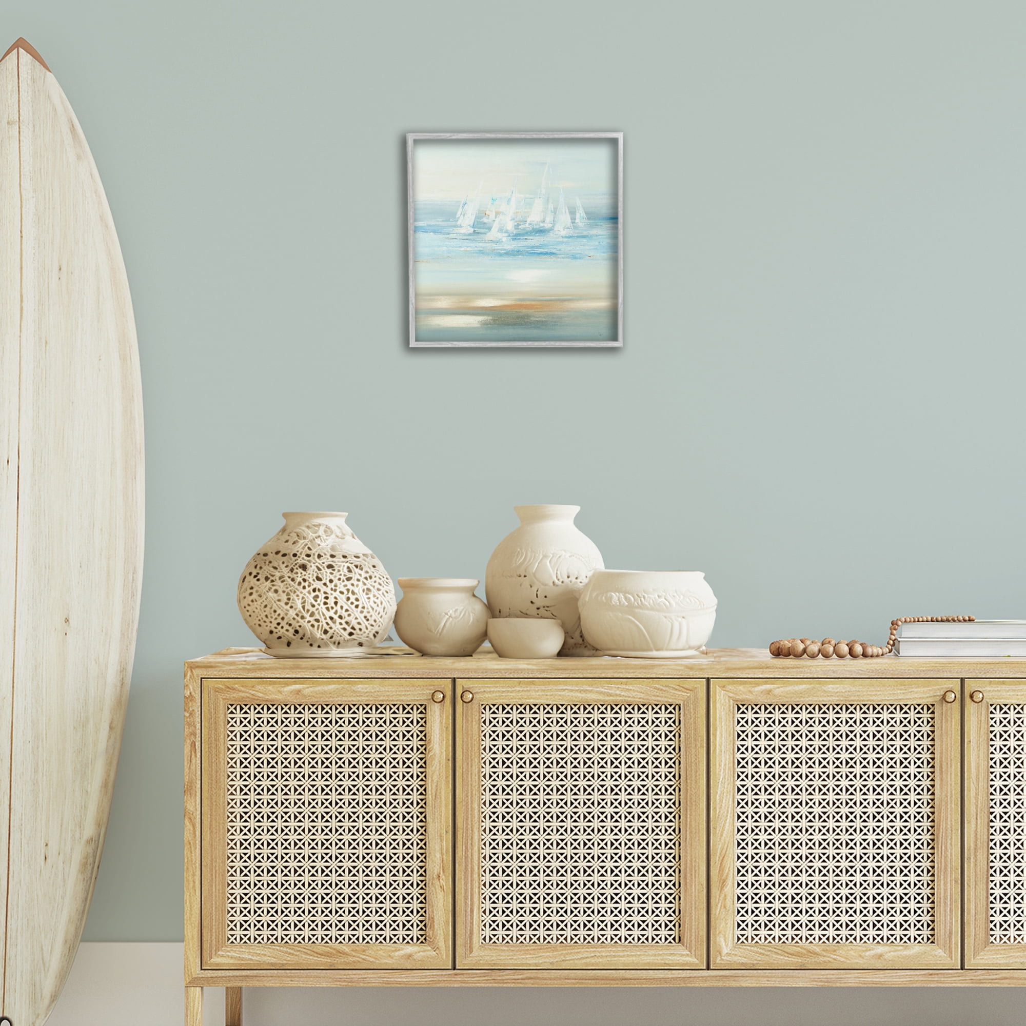 Stupell Industries Brushed Sailboat Fleet Coastal Painting Gray Framed Art Print Wall Art, 17 x 17