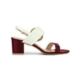 thumbnail image 3 of BLISSFUL STEP Slingback Contrast Color Chunky Heel Big Circle Buckle Heeled Sandals Burgundy White 5.5, 3 of 7
