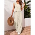 thumbnail image 3 of PNTUTB Women's Two-Piece Set,V-neck Button-Down Sleeveless Vest and Elastic-Waist Wide-Leg Pants—Solid-Color Casual Loose Set, 3 of 6