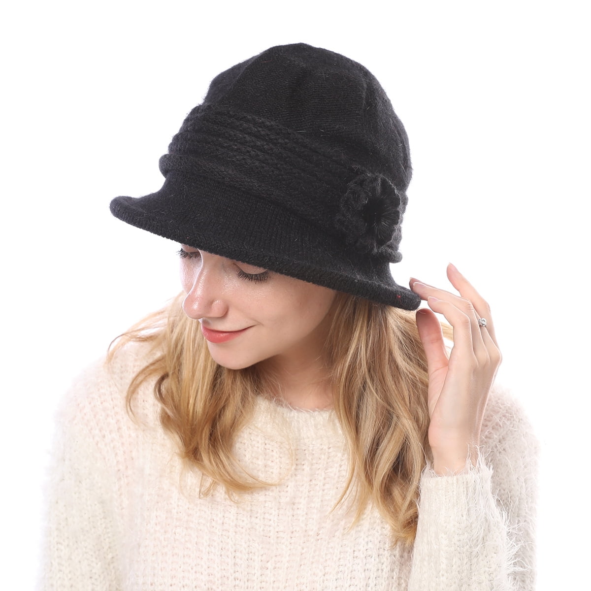 70% Acrylic 30% Cony Hair Cotton Winter Bucket Hat Vintage 1920s Style Amazon.com: Women Winter Knit 1920s Vintage Bucket Bowler  main image 2