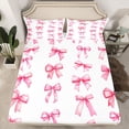 thumbnail image 2 of Homewish Cute Bow Tie Twin Sheet Sets,Ribbon Bowknot Twin Fitted Sheet,White Pink Flat Sheet For Girl Kids,Ultra Soft Home Decor,3 Pieces, 2 of 7