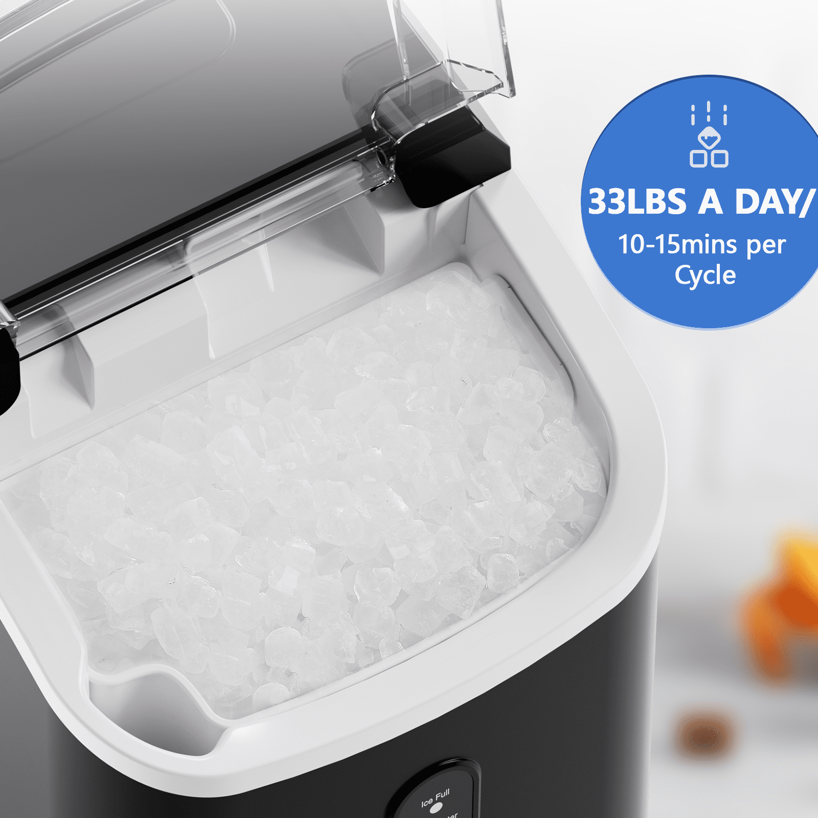 Moifoi 33lbs Countertop Nugget Ice Maker, Potable with Scoop, Soft Nugget Ice Ready in 7mins, Black
