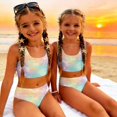 thumbnail image 5 of CCRFTGI Swimsuit for Kids Girls Size 6-7 2 Piece Set Swimming Bathing Suits Beach Vacation Stars Bikinis Summer Cute Girls Fashion Swimsuits Swimwear Green 7-8 Years, 5 of 9