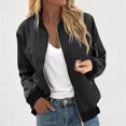 thumbnail image 2 of Women's Bomber Jacket Casual Coat Zip Up Outerwear Windbreaker with Pockets Black XL, 2 of 5