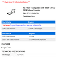 thumbnail image 2 of Air Filter - Compatible with 2009 - 2012, 2014 Subaru Forester 2010 2011, 2 of 2