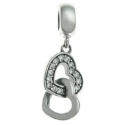 Queenberry Sterling Silver Double Love Heart Cubic Zirconia European Style Dangle Bead Charm Fits Pandora