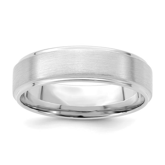Diamond2Deal 14K White Gold 6mm Standard Weight Brushed Satin/Polished Stepped Edge Men's Wedding Band Size 12