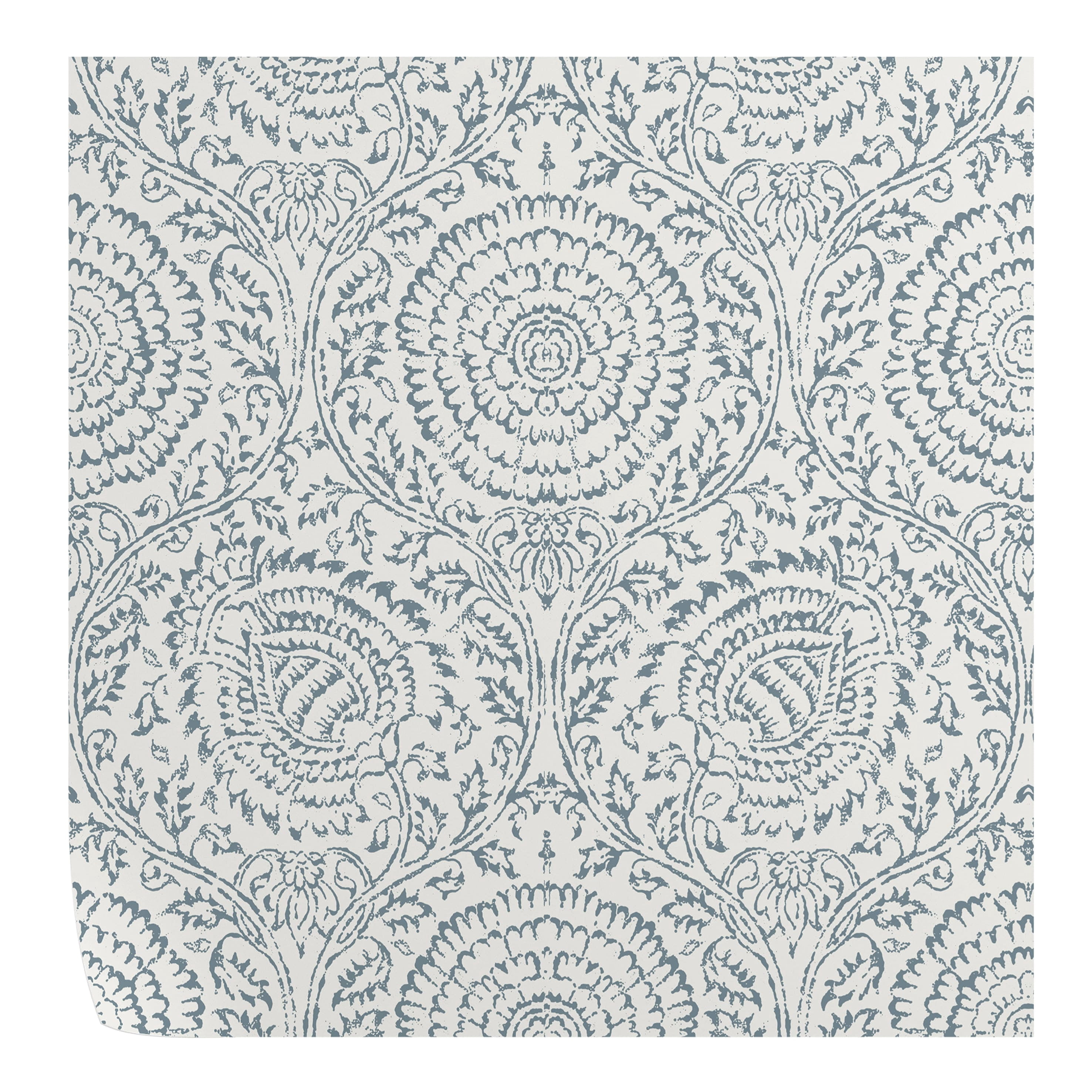 Chic White and Blue Damask Wallpaper