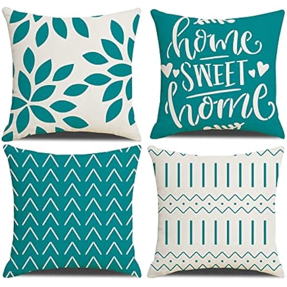 Eryueer Cushion Covers,Cushion Covers 45 x 45 set of 4 Teal Square Throw Pillow Case cushion covers 18x18 4Pack For Outdoor Patio Garden Blench Living Room Sofa Farmhouse Decor
