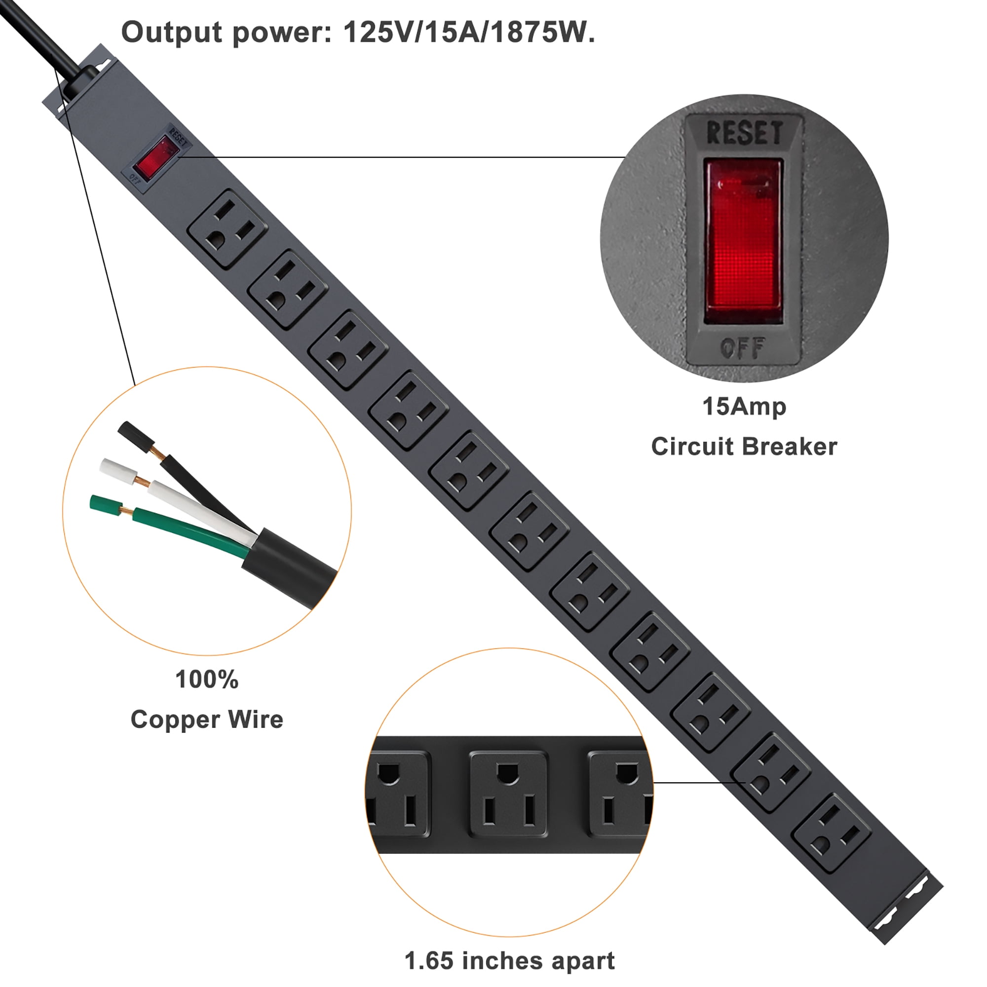 11-Outlet 1850W 6 ft Power Cord Surge Protector