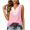 thumbnail image 2 of Karymi Womens Tops Dressy Casual Sleeveless Lace Trim V‑Neck Tank Top, Solid Fake Linen Crinkle Textured Loose‑Fit Casual Vest, Relaxed Wide Strap Sleeveless Top Womens Summer Tops, 2 of 8