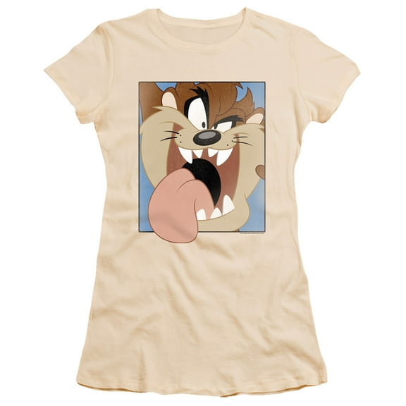 Looney Tunes Taz Closeup S/S Junior Women's T-Shirt Sheer Cream