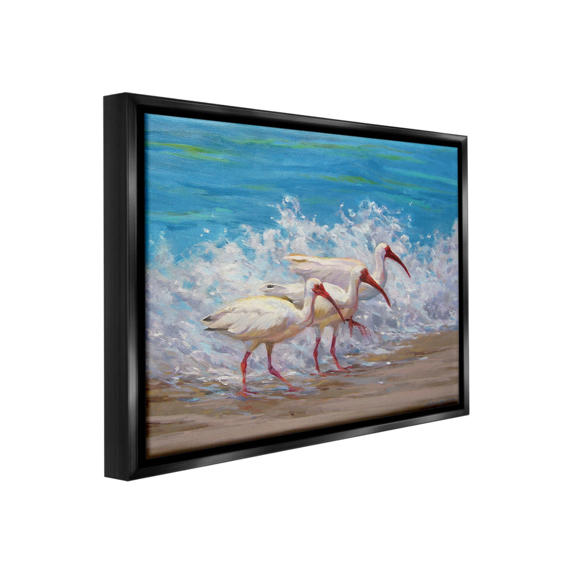 Stupell Industries Splashing Sea Birds Animals & Insects Painting Black Floater Framed Canvas Art Print Wall Art, 21 x 17