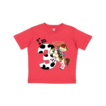 

Inktastic I m Three-cowboy Riding Horse Birthday Gift Toddler Boy Girl T-Shirt
