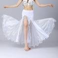 thumbnail image 4 of Women's Belly Dance Performance Maxi Skirt Sparkle Mesh Ruffle High-Slit Belly Dance Long Skirt, 4 of 5