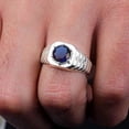 thumbnail image 2 of Dazzlingdaimonds Jewels 1.20 Ct Round Cut Blue Sapphire Wedding Engagement Band Pinky Ring 14K White Gold Plated 925 Sterling Silver For Men's -10, 2 of 3