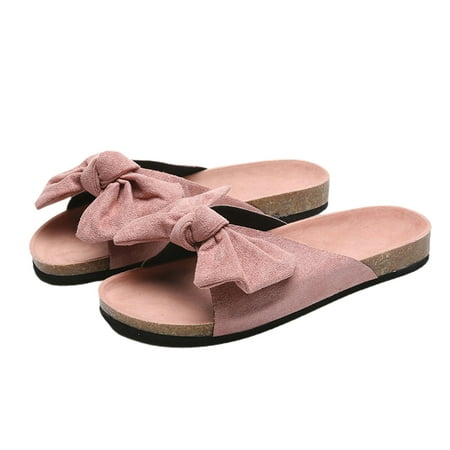 

huanledash Women Summer Soft Anti-skid Bow Flat Opened Toe Beach Sandals Slippers Shoes