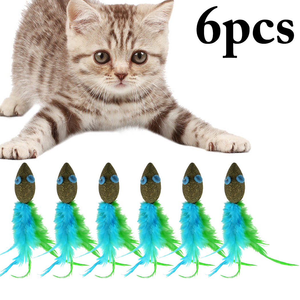 6PCS Cat Mice Toy Feather Catnip Cat Interactive Toy Cat Chew Toy for