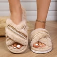 thumbnail image 4 of Miqool Womens Criss Cross Plush Fuzzy House Slippers Soft Footbed Open Toe Memory Foam Flat Slip On Cozy Slides, 4 of 6