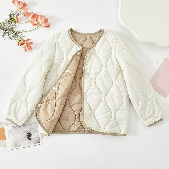 fnnxnal Juniors Quilted Cotton Jacket - Spring/Fall Lightweight, Size 6-7T Beige, Machine Washable Outerwear for School/Play