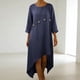 thumbnail image 2 of Vestido de Manga 3/4 para las Mujeres Color Sólido Suelto Lino Irregular Doblado, Casual Cuarto de Manga Vestido para las Mujeres Cuello Redondo Verano Confort Superior, 2 of 7