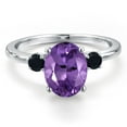 thumbnail image 3 of Gem Stone King 14K White Gold Purple Amethyst and Black Onyx Engagement Ring for Women | 2.50 Cttw | Oval 10X8MM | Gemstone February Birthstone | Size 5, 3 of 6