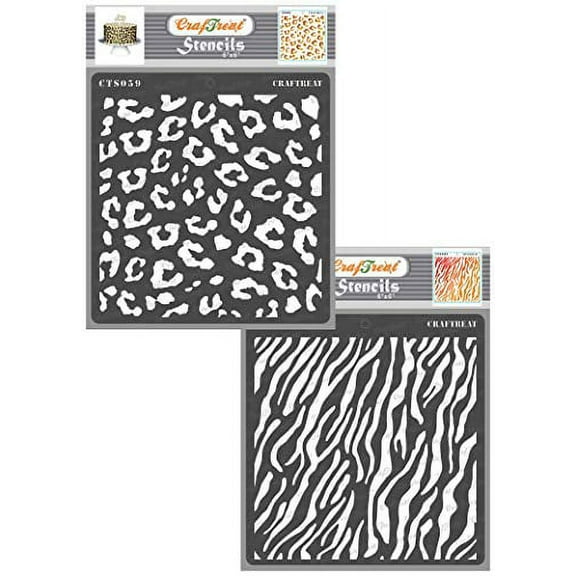 CrafTreat Cheetah Skin and Zebra Skin Stencil for Painting - 2 Pcs - 6"x6" Each