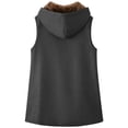 thumbnail image 4 of XUNKUSGA Womens Vest Winter Thick Warm Sherpa Fleece Lined Hooded Vest Women Cozy Warm Plush Full Zip Sleeveless Jacket Soft Cotton Mid‑Length Casual Outerwear with Pockets,Gray,Size L, 4 of 8