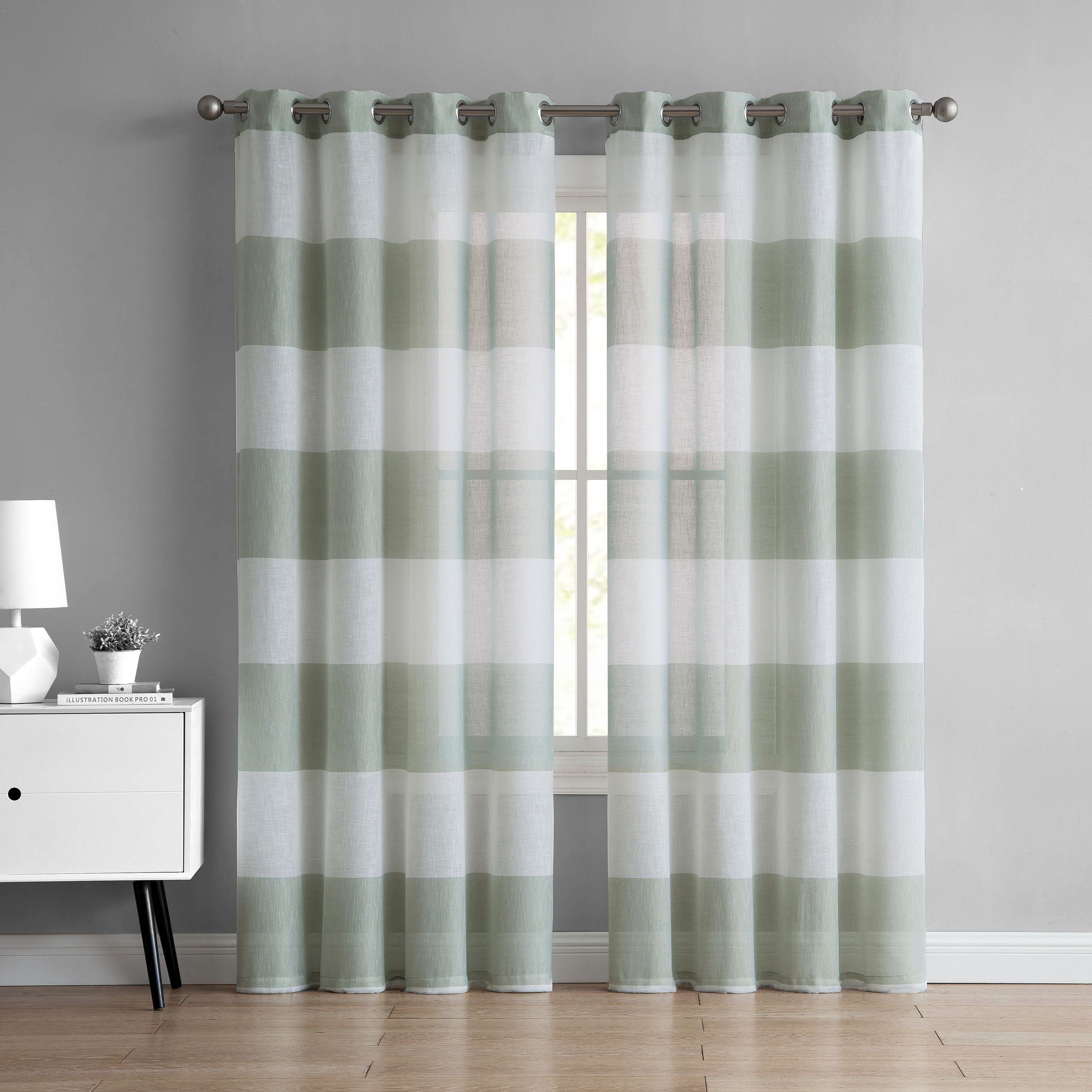 Mainstays Austin Semi Sheer Stripe Grommet Top Window Curtain Panel ...