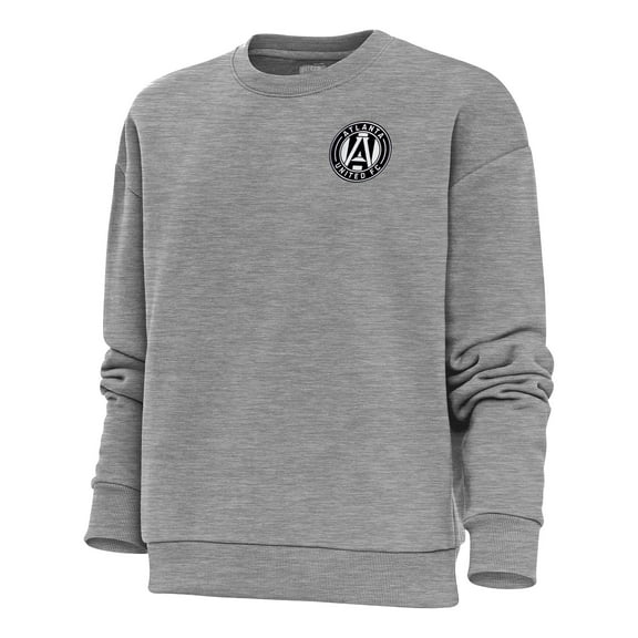 Women's Antigua Heather Gray Atlanta United FC Brushed Metallic Logo Victory Crewneck Pullover Sweatshirt