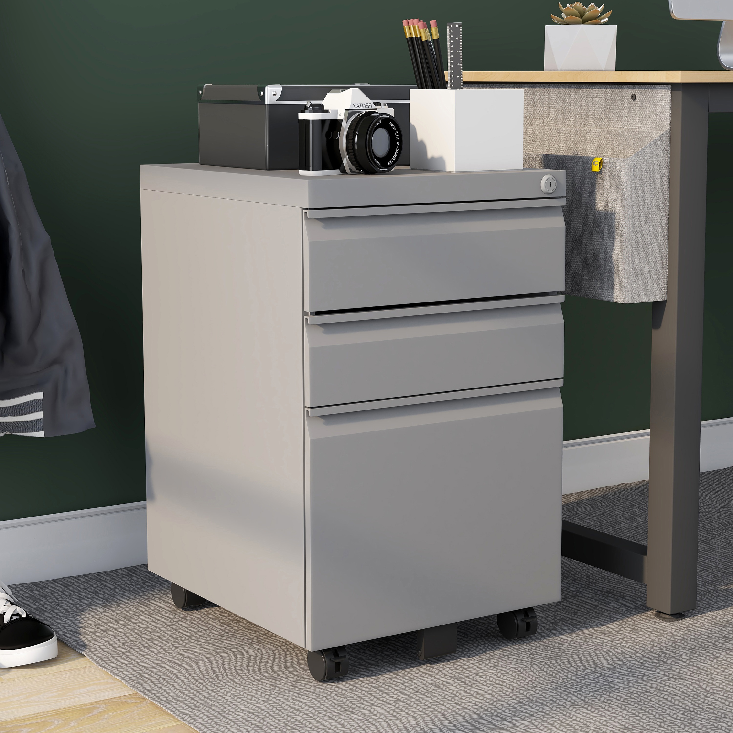 Furniture of America Johns Metal Lockable File Cabinet, Silver