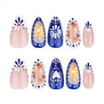 thumbnail image 4 of 24 Pcs Blue White French Tip False Nails Flowers Artificial Nails Press On Nails Short Almond Full Covers on Nails, 4 of 8