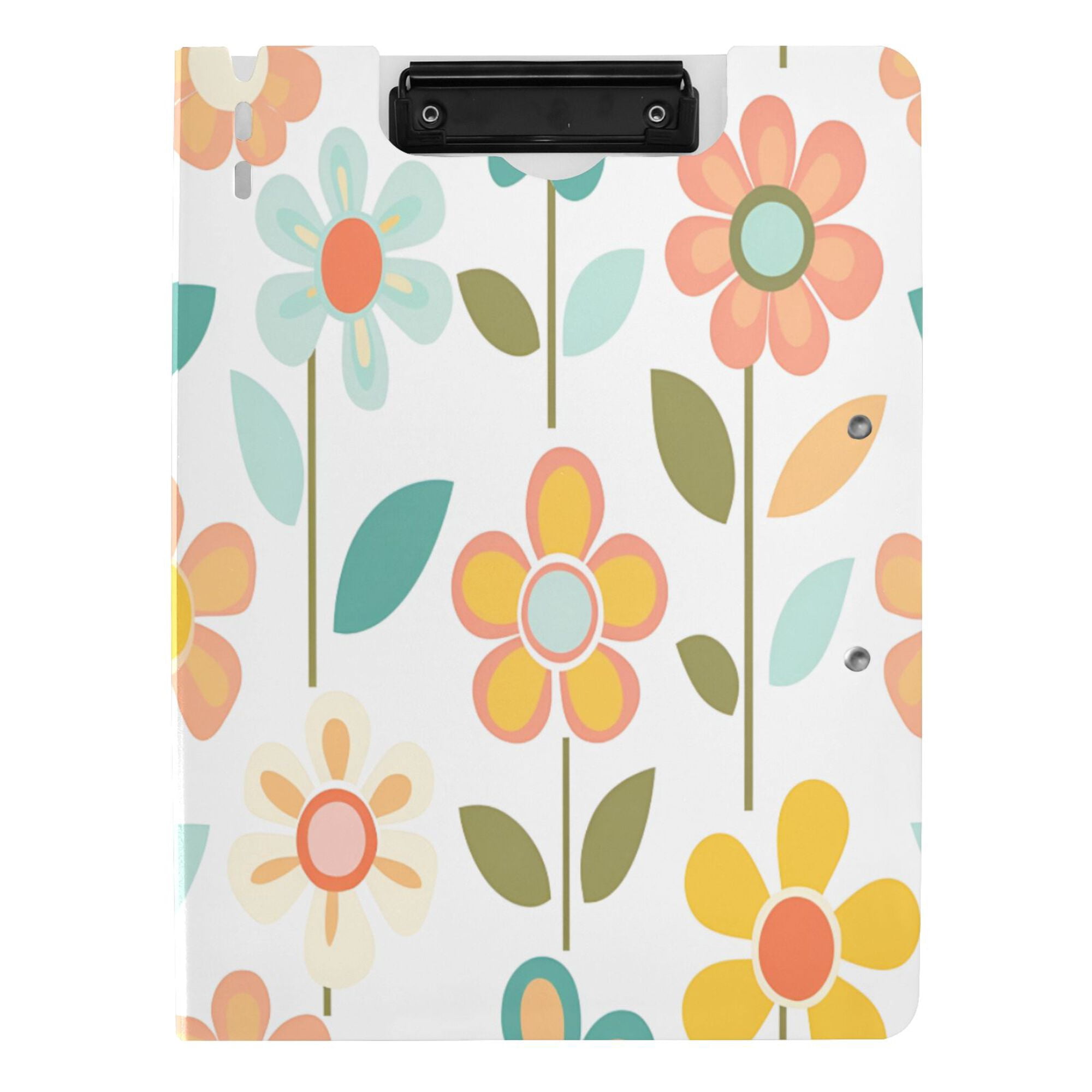 FORMRS A4 Clipboard Folder with Pen Holder Horizontal Foldable School Office Binder, Orange Retro Flower