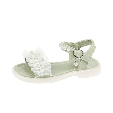 

gvdentm Toddler Dress Sandals Girls Low Heels Sandals Open Toes with Ankle Strap Rhinestone Dress Shoes for Kids Green 34