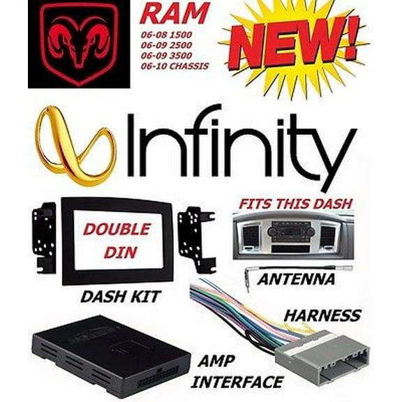 06 07 08 09 10 DODGE RAM INFINITY STEREO RADIO DOUBLE DIN INSTALLATION DASH KIT