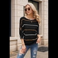 thumbnail image 4 of Suéter de Mujer con Cuello , Mangas 3/4, Diseño de Crochet, Color Block, Rayas Negras, Talla S, 4 of 9