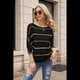 thumbnail image 4 of Suéter de Mujer con Cuello , Mangas 3/4, Diseño de Crochet, Color Block, Rayas Negras, Talla L, 4 of 9
