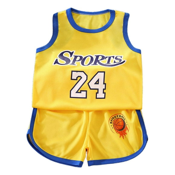 Kids Basketball Set For Boys And Girls Summer Sports Mesh Vest And Shorts Outfit For Ages 1 11 Years Yellow 100/18 M—24 M