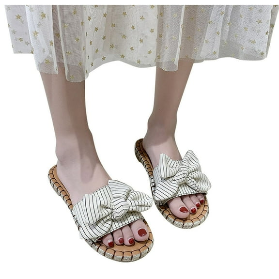 Summer Sandals For Women Bow-Knot Flat Slip On Sandals Roman Shoes Open Toe Casual Sandals