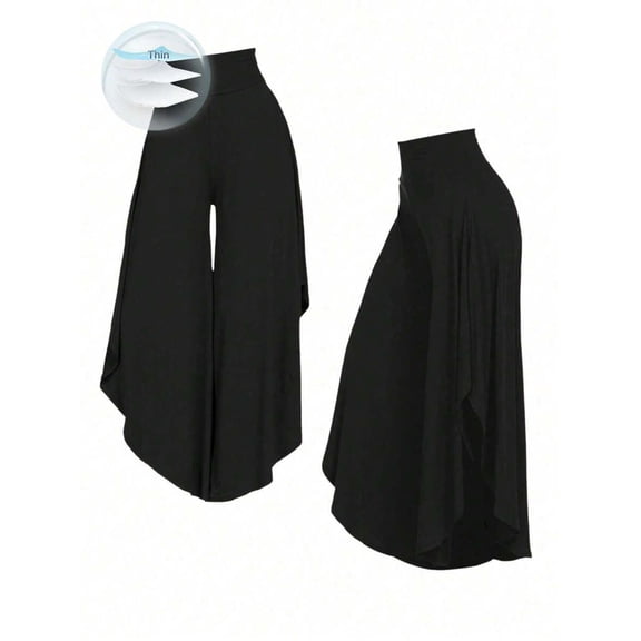 Women's High Waist Asymmetrical Wide Leg Pants, Flared Skirted Trousers for Work, Office, Party, Everyday & Casual Wear