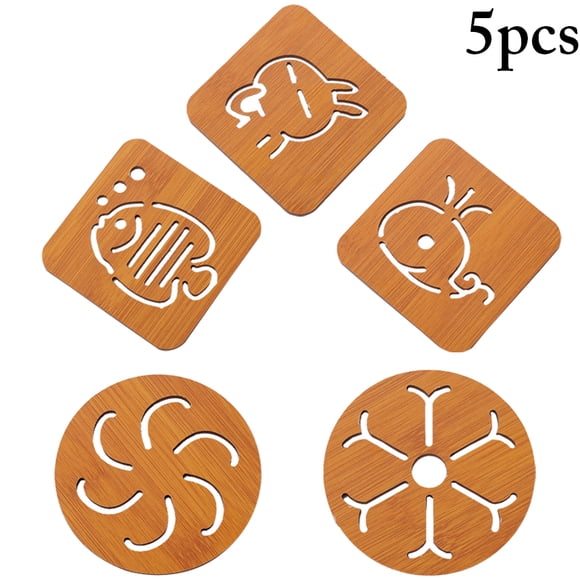 Bangcool 5PCS Wood Hot Pad Whale Rabbit Snowflake Windmill Drink Coaster Hot Pot Holder