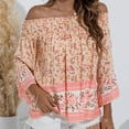 thumbnail image 2 of Dyegold Summer Tops for Women 2023 Trendy, Summer Boho Tops for Women Bohemian Floral Print T-Shirts Bell Sleeve Off Shoulder Blouse Dressy Casual Cute ​Tunics, 2 of 8