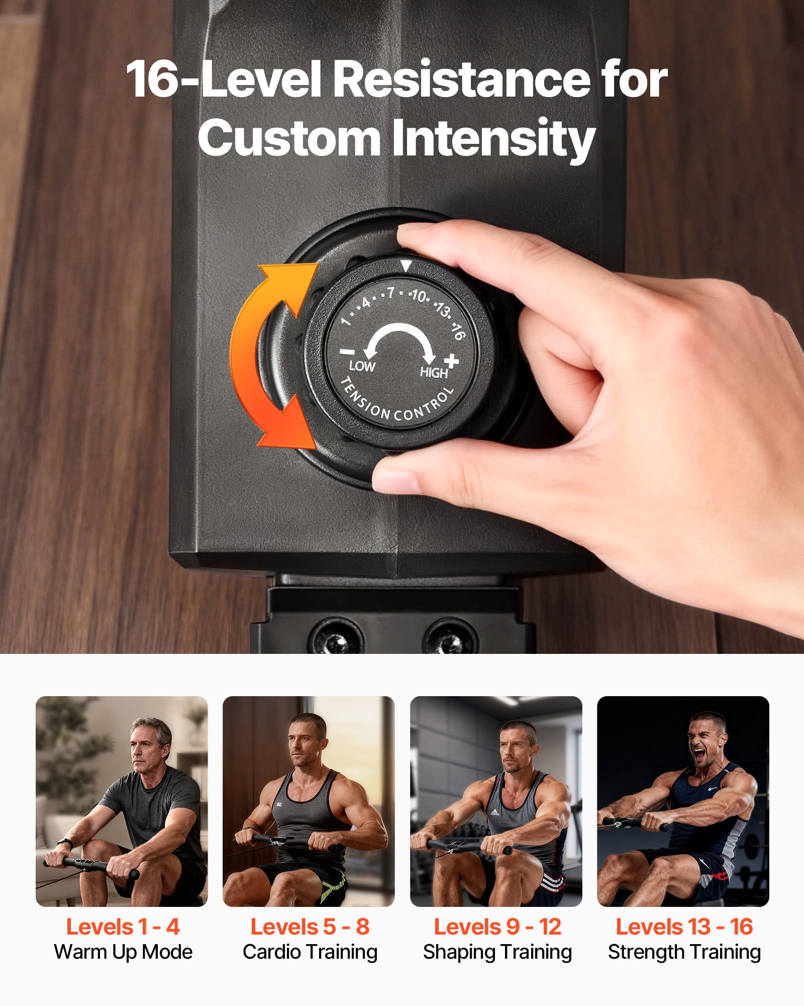 VEVOR Magnetic Rowing Machine,16-Level Quiet Resistance Adjustable, Foldable Rower Machine for Home, 350 LBS Weight Capacity, Row Machines with Smooth Pulley Design