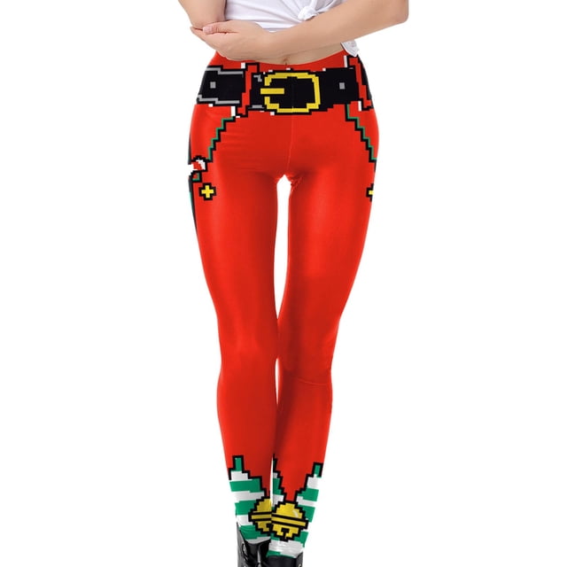 Medias de Navidad Medias Hasta El Muslo Para Mujer Leggings Flaco Campana Impreso Cintura Alta Medias Elásticas Pantalón Pantalones de Yoga Odeerbi ODB141805