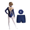 thumbnail image 2 of TiaoBug Kids Girls Long Sleeve Gymnastics Leotard with Shorts Hair Scrunchies Set Dance Biketard B Navy Blue 12, 2 of 7