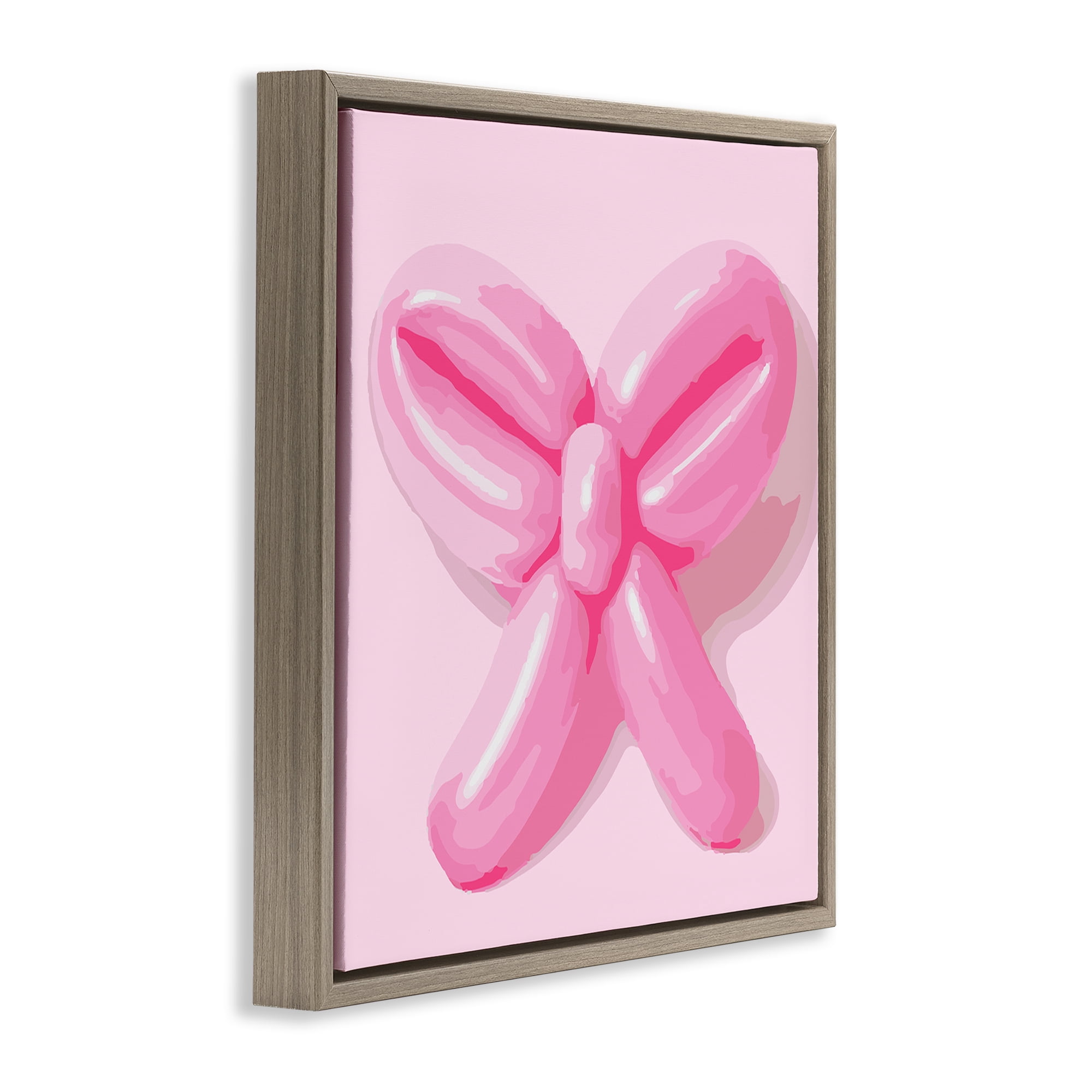 Stupell Industries Pink Balloon Bow Abstract Painting Brown Floater Framed Canvas Art Print Wall Art, 25 x 25